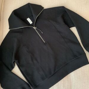 New Spanx Black AirEssentials Half Zip Sweatshirt Quarter Zip Long Sleeve Top